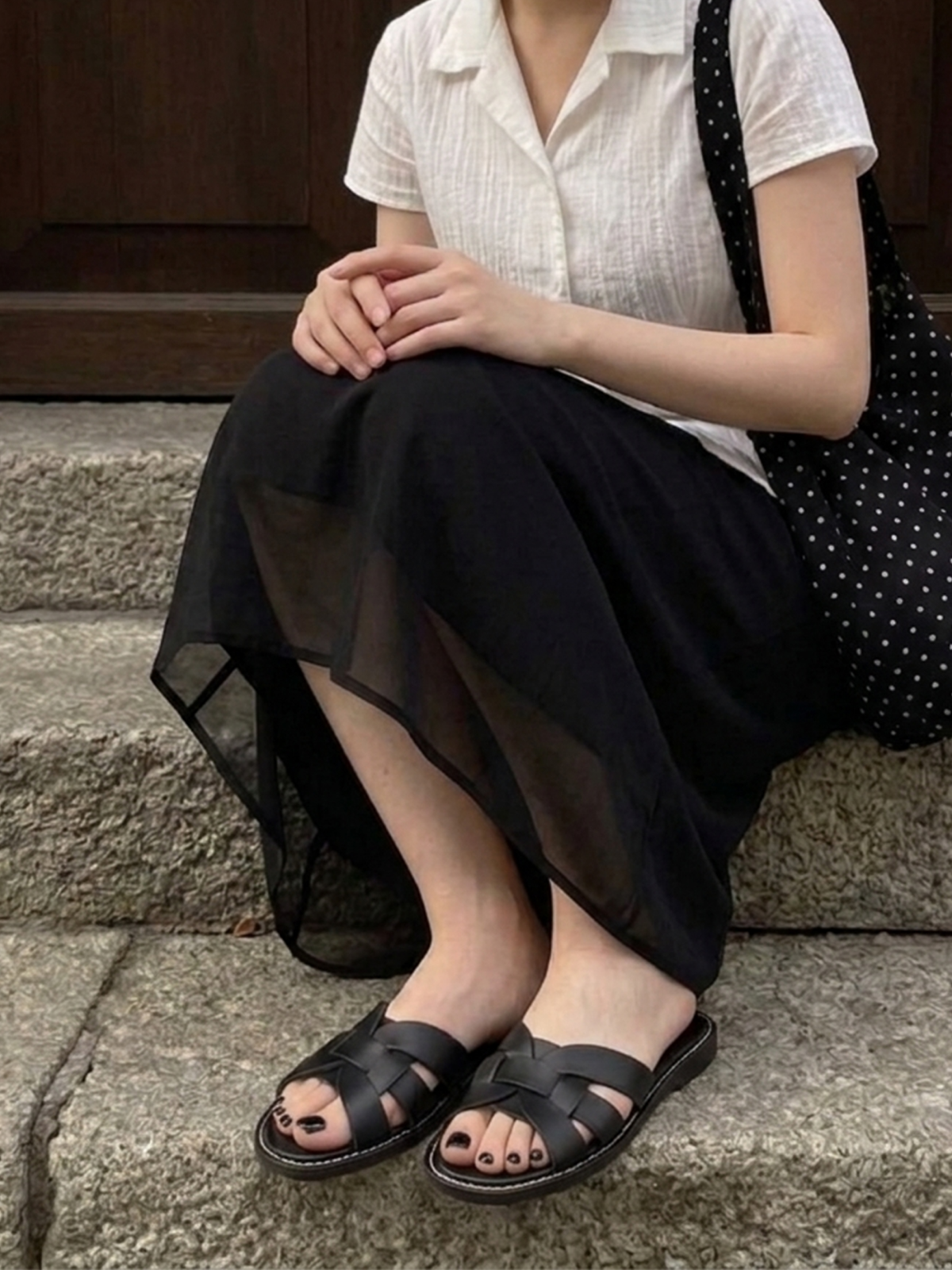 OH MY SANDALS 오마이샌들 올리비아 브레이디드 스트랩 슬라이드 샌들 블랙 HID536KA 상품이미지